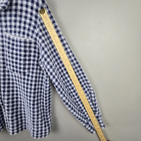 MAX STUDIO Fuzzy Cardigan Sweater Blue White Gingham Womens Size M Old Money - Picture 9 of 11